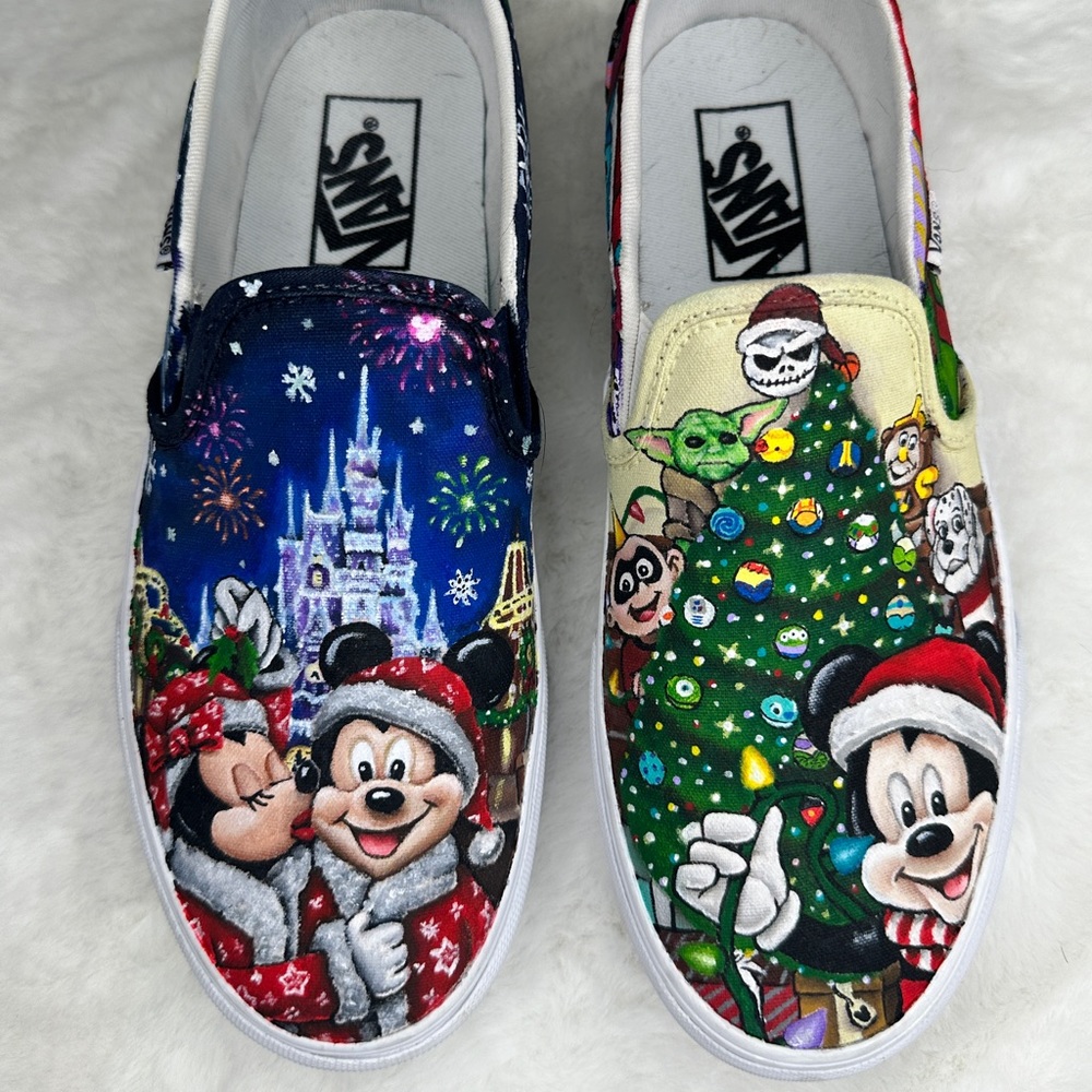 Custom Painted Disney Christmas Themed Vans women size 8
